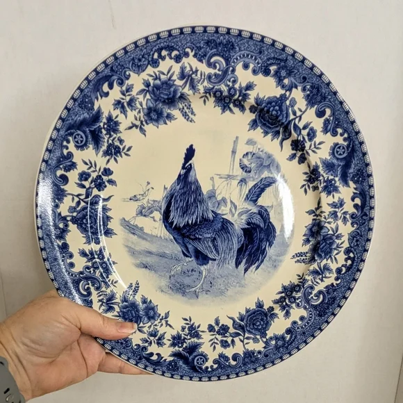 Vintage White & Blue Rooster Farmyard Transferware William James  Dinner Plate - Picture 8 of 8